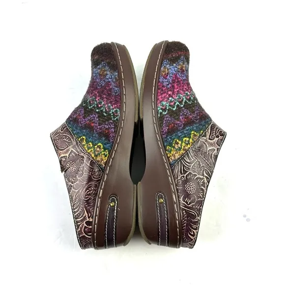 L'artiste Spring Step Zigino Shoes 38 Wool Leather Colorful Slip On Mules Womens