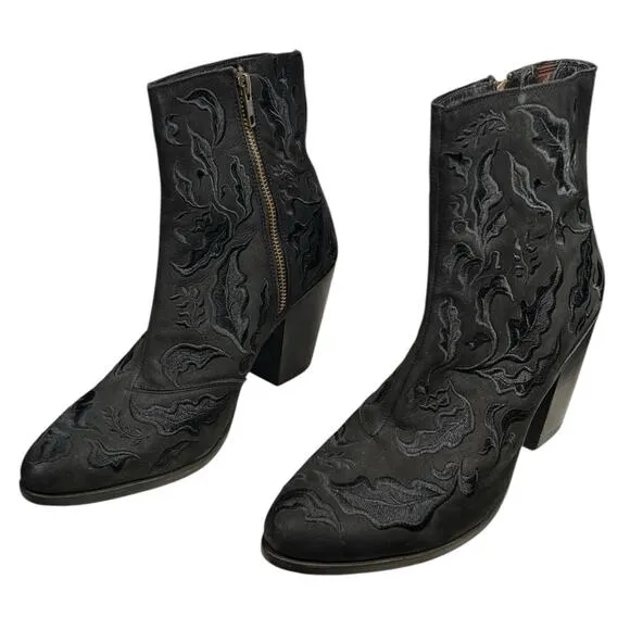 Liberty Black Women’s Black Embroidered Side Zip Ankle Boots Size 7