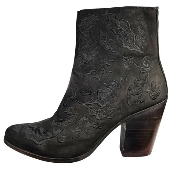 Liberty Black Women’s Black Embroidered Side Zip Ankle Boots Size 7