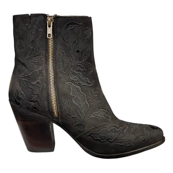 Liberty Black Women’s Black Embroidered Side Zip Ankle Boots Size 7