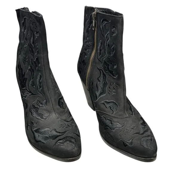 Liberty Black Women’s Black Embroidered Side Zip Ankle Boots Size 7