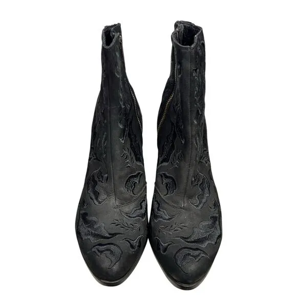 Liberty Black Women’s Black Embroidered Side Zip Ankle Boots Size 7