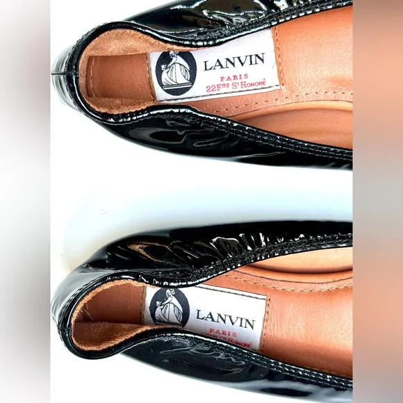 Like New Lanvin Black Patent Leather Ballerina Flats, size 37.5