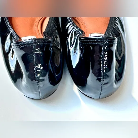 Like New Lanvin Black Patent Leather Ballerina Flats, size 37.5