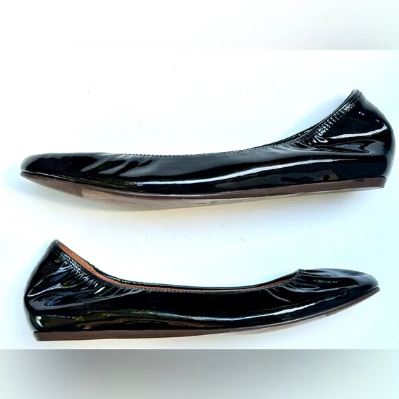 Like New Lanvin Black Patent Leather Ballerina Flats, size 37.5