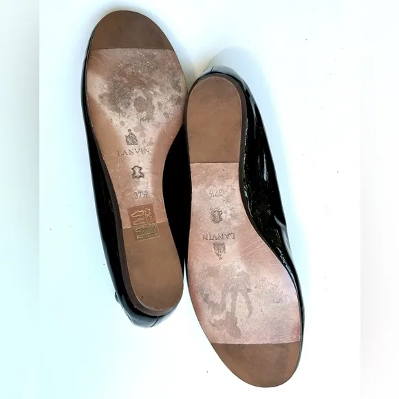 Like New Lanvin Black Patent Leather Ballerina Flats, size 37.5