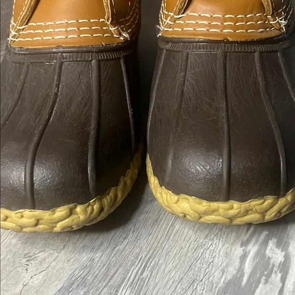LL Bean Brown and Tan Rain &amp; Snow Boots with Lace-Up Design