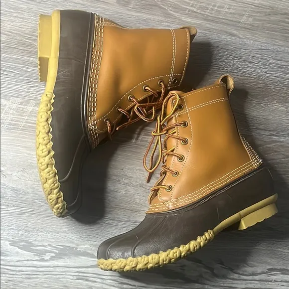 LL Bean Brown and Tan Rain &amp; Snow Boots with Lace-Up Design