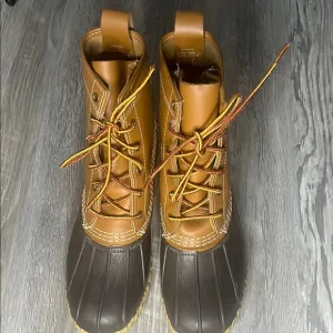 LL Bean Brown and Tan Rain &amp; Snow Boots with Lace-Up Design
