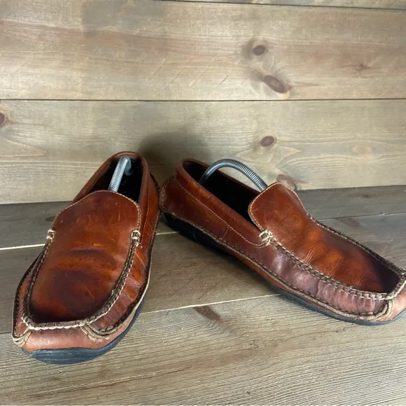 ll bean mens size 11 shoes brown leather slip on comfort loafers