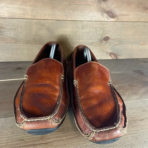 ll bean mens size 11 shoes brown leather slip on comfort loafers