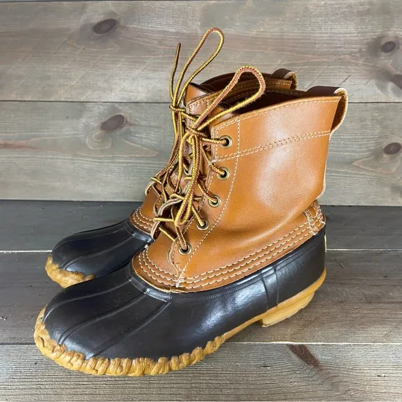 Ll Bean Womens size 6 duck boots brown leather waterproof hunting shoes