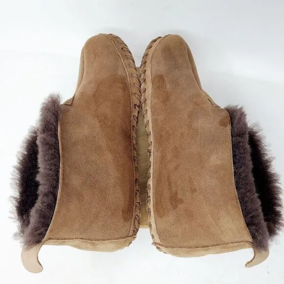 LL Bean Wicked Good Slipper Boots Women 11 Dark Brown Suede Shearling Shoes