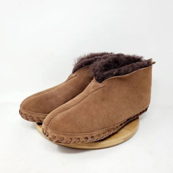 LL Bean Wicked Good Slipper Boots Women 11 Dark Brown Suede Shearling Shoes