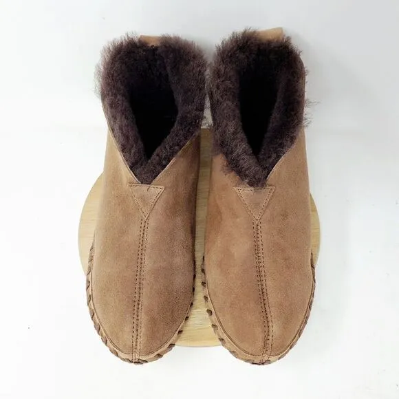 LL Bean Wicked Good Slipper Boots Women 11 Dark Brown Suede Shearling Shoes