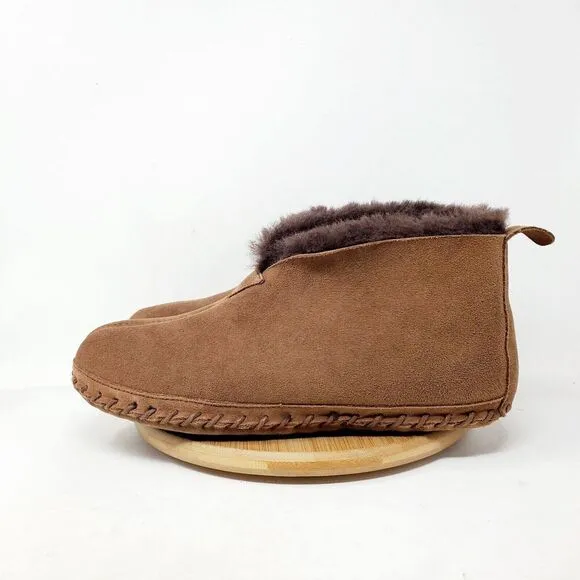 LL Bean Wicked Good Slipper Boots Women 11 Dark Brown Suede Shearling Shoes