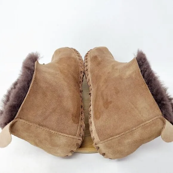 LL Bean Wicked Good Slipper Boots Women 11 Dark Brown Suede Shearling Shoes