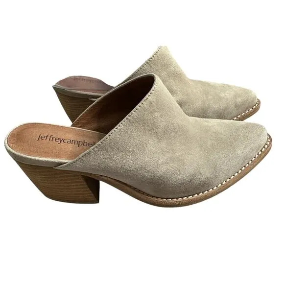 LNWOT Jeffrey Campbell Favela Mule Slides Tan Beige Pointy Toe Size 6
