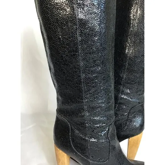 Loeffler Randall Women Tall Snakeskin Print  Boots Sz. 7.5 Black  Designer Sexy