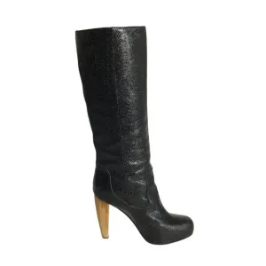 Loeffler Randall Women Tall Snakeskin Print  Boots Sz. 7.5 Black  Designer Sexy