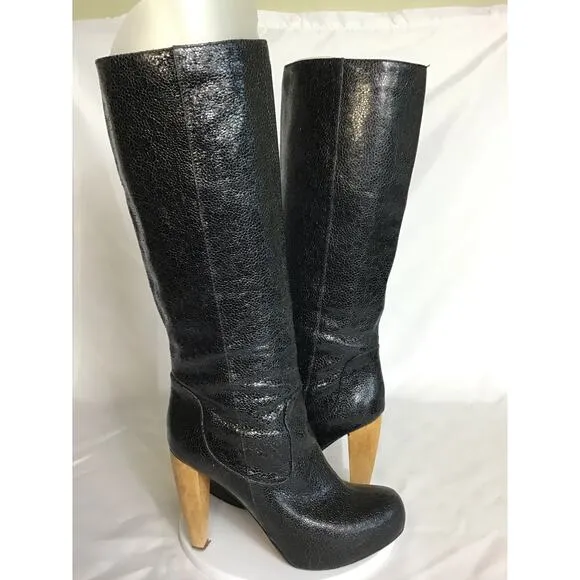 Loeffler Randall Women Tall Snakeskin Print  Boots Sz. 7.5 Black  Designer Sexy