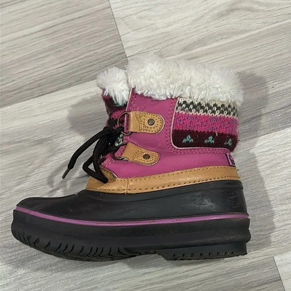 London Fog Toddler Girl's Pink Duck Toe Faux Fur Lined Snow Boots, Size 8