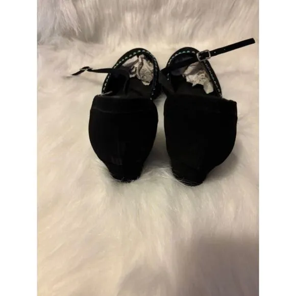 Lorna Black Suede Jeweled Shag Dance 2in Heel point toe Shoes