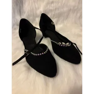 Lorna Black Suede Jeweled Shag Dance 2in Heel point toe Shoes