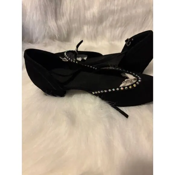 Lorna Black Suede Jeweled Shag Dance 2in Heel point toe Shoes