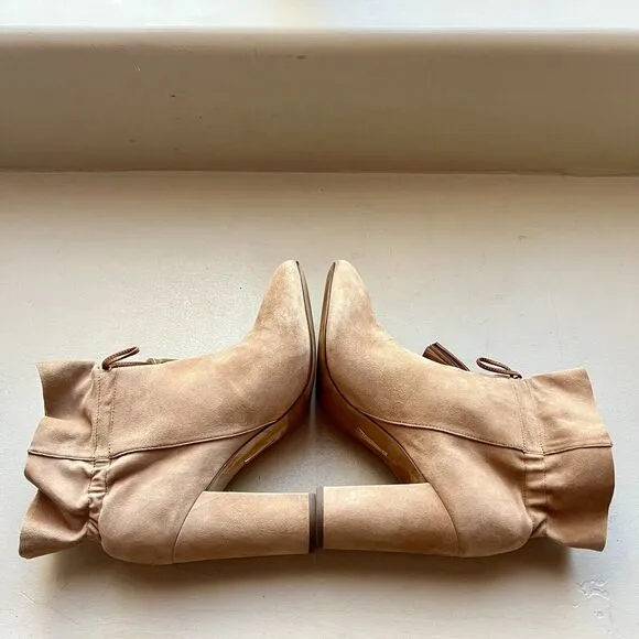 Louise Et Cie Taedin Tassel Soft KidSuede Tan Leather Heel Ankle Bootie Women 10