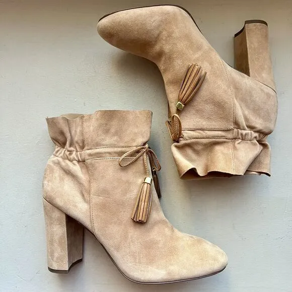 Louise Et Cie Taedin Tassel Soft KidSuede Tan Leather Heel Ankle Bootie Women 10