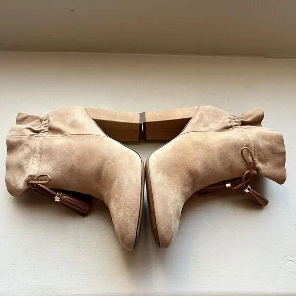 Louise Et Cie Taedin Tassel Soft KidSuede Tan Leather Heel Ankle Bootie Women 10
