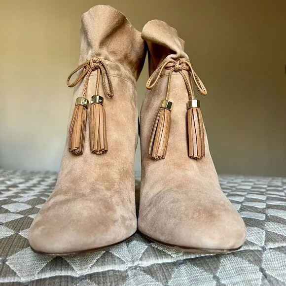 Louise Et Cie Taedin Tassel Soft KidSuede Tan Leather Heel Ankle Bootie Women 10
