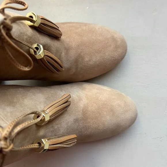 Louise Et Cie Taedin Tassel Soft KidSuede Tan Leather Heel Ankle Bootie Women 10