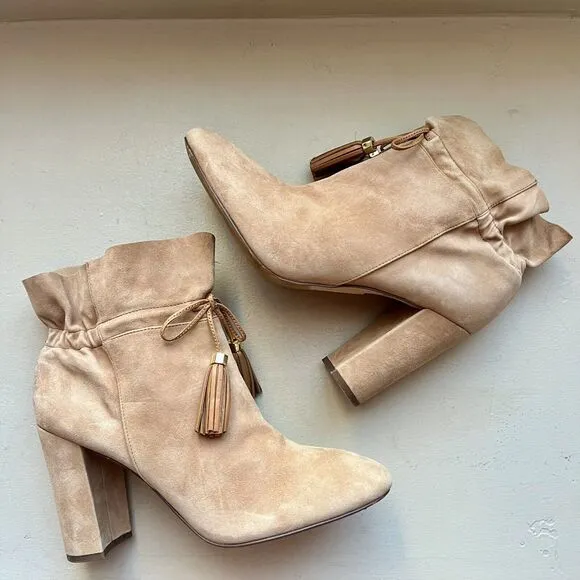 Louise Et Cie Taedin Tassel Soft KidSuede Tan Leather Heel Ankle Bootie Women 10