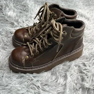 Lower East Side Boots Mens Size 7.5 Chunky Y2K Vintage Lace Up Brown