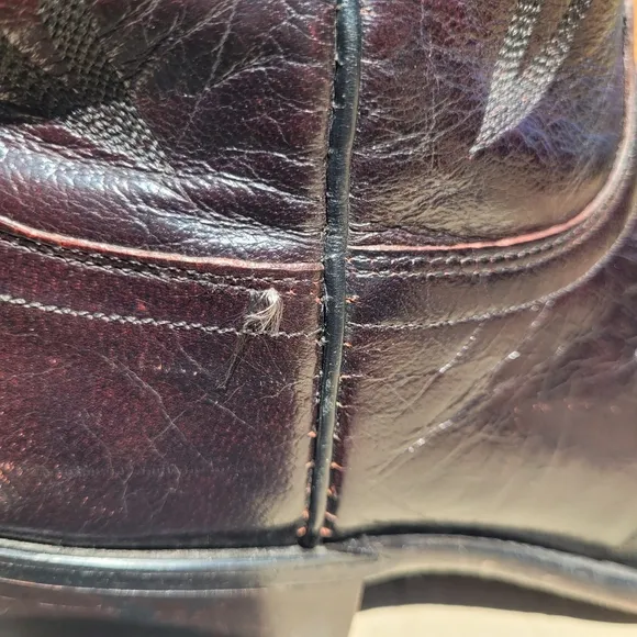 Lucchese 1883 Black Cherry Inlaid Lizard Saddle Vamp Cowboy Boots Sz 8D N1007R4