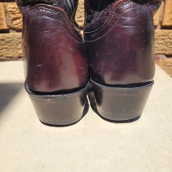 Lucchese 1883 Black Cherry Inlaid Lizard Saddle Vamp Cowboy Boots Sz 8D N1007R4