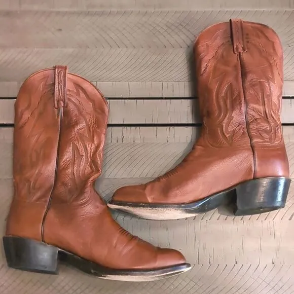 Lucchese 2000 T3097-R4 Men’s Lone Star Calf R-Toe Cowboy Boots Cognac Brown Sz …
