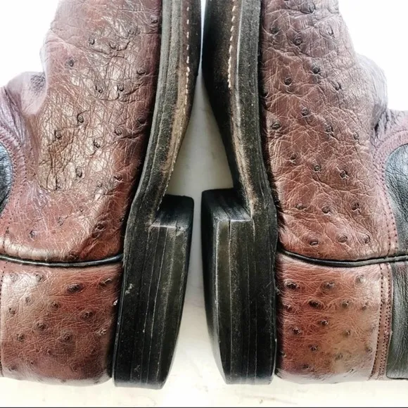 [Lucchese] brown ostrich leather roper western cowboy boot size 9B extra narrow