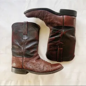 [Lucchese] brown ostrich leather roper western cowboy boot size 9B extra narrow