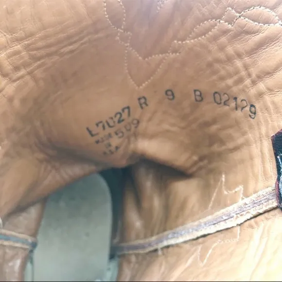 [Lucchese] brown ostrich leather roper western cowboy boot size 9B extra narrow
