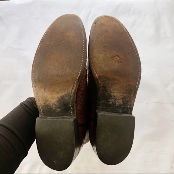 [Lucchese] brown ostrich leather roper western cowboy boot size 9B extra narrow