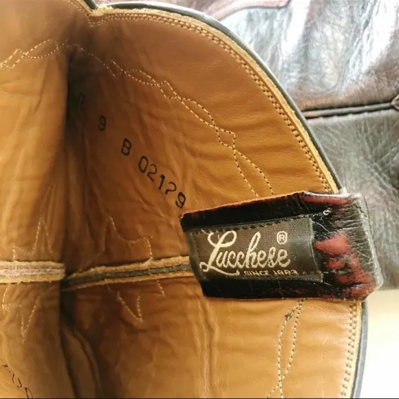 [Lucchese] brown ostrich leather roper western cowboy boot size 9B extra narrow