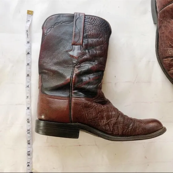 [Lucchese] brown ostrich leather roper western cowboy boot size 9B extra narrow