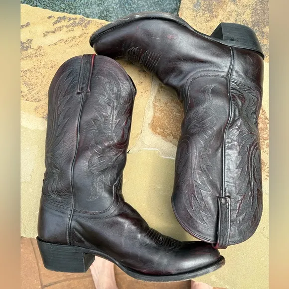 Lucchese Men’s Black 1883 Cherry Leather Carson Western/Boots Sz 10D M1021 R4