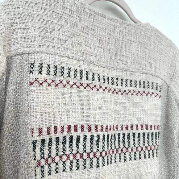 Lucky Brand Embroidered Zip Jacket Beige Boho Indie Textured Cotton M Vintage
