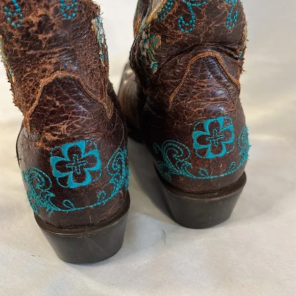 Macie Bean Embroidered Brown Cowboy Boots Western Women 7.5 Rose Garden