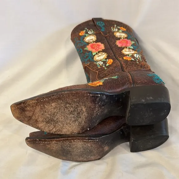 Macie Bean Embroidered Brown Cowboy Boots Western Women 7.5 Rose Garden