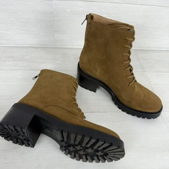 Madewell The Bradley Lugsole Combat Boots Women 9 Brown Leather Chunky Lace Up